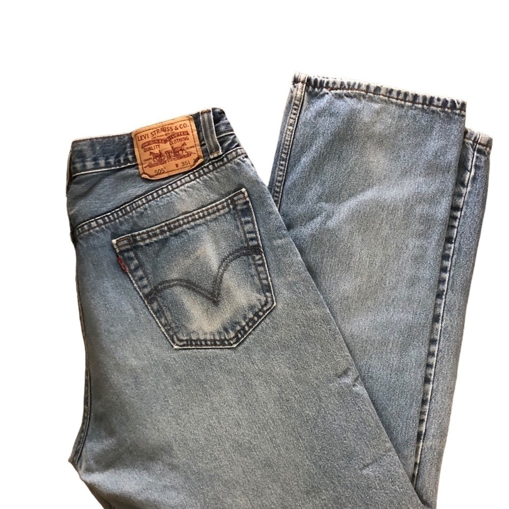 Levi’s 505 Regular Fit Jeans Size 36X32 Med Wash Faded Distressed Casual